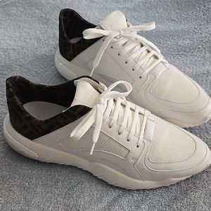 Fendi White Sneakers with Black/Brown Zucca Accents EUC